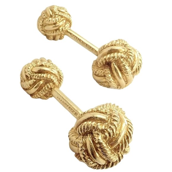 Rare! Vintage Tiffany & Co. 18k Yellow Gold Schlumberger Rope Knot Cufflinks - Picture 2 of 11